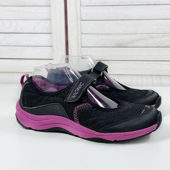Vionic Sunset Orthotic Mary Jane Comfort Sneakers Shoes Black Pink 7 - Picture 1 of 12